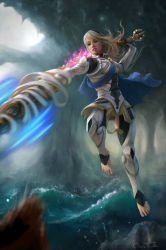 Rule 34 | 1girl, armor, attack, barefoot, blonde hair, cape, cave, corrin (female) (fire emblem), corrin (fire emblem), feet, fire emblem, fire emblem fates, glowing, glowing sword, glowing weapon, headband, incoming attack, jorsch, jpeg artifacts, long hair, nintendo, realistic, serious, sword, toes, transformation, water, weapon, yato (fire emblem)