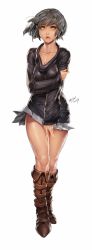 Rule 34 | boots, highres, lips, miniskirt, saejin oh, short hair, silver hair, skirt, socks, solo, sweater, yellow eyes