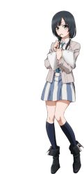 Rule 34 | 10s, 1girl, ankle boots, black footwear, black hair, boots, drawing, full body, green eyes, jacket, kneehighs, necktie, official art, pencil, shirobako, skirt, socks, solo, text focus, transparent background, twintails, yasuhara ema
