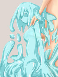 Rule 34 | 1boy, 1girl, artist request, blue eyes, blue theme, breasts, hetero, medium breasts, monster, monster girl, nude, penis, sex, simple background, slime girl, solo focus, source request, transparent, uncensored