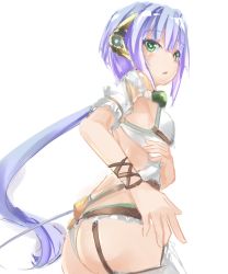 Rule 34 | 1girl, ass, atelier (series), atelier sophie, blue hair, blush, female focus, from behind, green eyes, himajin (starmine), looking back, multicolored hair, plachta, ponytail, purple hair, sketch, solo, symbol-shaped pupils, two-tone hair