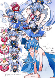 Rule 34 | 10s, 1girl, blue hair, blue skirt, blue thighhighs, blush, brooch, closed eyes, crown, cure princess, dress, happinesscharge precure!, heart, heart brooch, long hair, magical girl, open mouth, pout, precure, ribbon (happinesscharge precure!), shirayuki hime, skirt, thighhighs, tima, twintails, very long hair, white dress