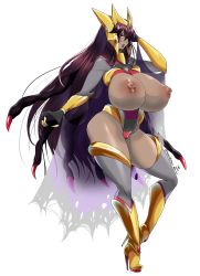 Rule 34 | 1girl, absurdres, boots, breastless clothes, breasts, breasts out, creatures (company), dark-skinned female, dark skin, game freak, gen 4 pokemon, gigantic breasts, giratina, headgear, high heel boots, high heels, highleg, highleg leotard, highres, legendary pokemon, leotard, lexus tanuki, long hair, nintendo, nipples, personification, pokemon, purple hair, red eyes, solo, the lost artist, thighhighs, very long hair