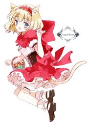 Rule 34 | 1girl, alice margatroid, alternate costume, animal ears, bad id, bad twitter id, basket, blonde hair, bloomers, blue eyes, capelet, cat ears, cat tail, cierra (ra-bit), cosplay, dress, frilled dress, frills, full body, hairband, halloween, hood, jack-o&#039;-lantern, kemonomimi mode, little red riding hood, little red riding hood (grimm), little red riding hood (grimm) (cosplay), lolita hairband, looking at viewer, open mouth, puffy sleeves, ribbon, shoes, short hair, short sleeves, simple background, socks, solo, tail, text focus, touhou, underwear, white background, white socks