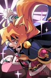 Rule 34 | 1girl, armor, black headband, blush, bracelet, cape, dynamic pose, earrings, four-pointed star, gloves, headband, highres, jewelry, lina inverse, long hair, magic, open mouth, orange hair, pants, pauldrons, red eyes, red pants, sami briggs, shoulder armor, slayers