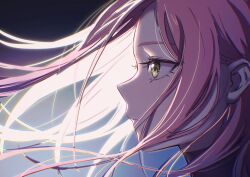 1girl absurdres alien_stage blue_background closed_mouth floating_hair from_side gradient_background highres ikooto111 long_hair looking_ahead mizi_(alien_stage) pink_hair portrait profile solo yellow_eyes