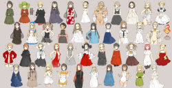 Rule 34 | 6+girls, absurdres, apron, aqua eyes, armband, armlet, arms behind back, bare shoulders, bear, beige background, black hair, blonde hair, bob cut, bow, bowtie, bracelet, braid, breasts, brown eyes, brown hair, china dress, chinese clothes, choker, cleavage, coat, cropped legs, crossed arms, detached collar, double bun, dress, earrings, eyepatch, facial mark, floral print, forehead mark, garter straps, green eyes, grey background, hair bobbles, hair bun, hair ornament, hair ribbon, hairband, hand on own hip, hands on own hips, hat, highres, jewelry, large breasts, leotard, long hair, long skirt, long sleeves, maid, maid apron, military, military uniform, multiple girls, naked apron, navel, neckerchief, necktie, nurse, nurse cap, ooyari ashito, open mouth, original, outstretched hand, own hands together, parted bangs, parted lips, red dress, red hair, revealing clothes, ribbon, santa costume, school uniform, serafuku, short hair, short sleeves, simple background, skirt, sleeveless, sleeves past wrists, smile, swept bangs, tan, thighhighs, twin braids, unbuttoned, uniform, very short hair, waitress, yellow eyes