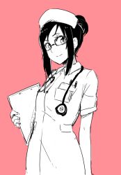 Rule 34 | 1girl, ayatori (sensei heroism), dokidoki! precure, glasses, hat, hishikawa rikka, looking at viewer, monochrome, nurse cap, precure, solo, stethoscope