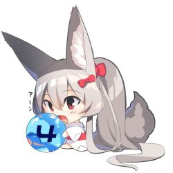 Rule 34 | 1girl, :d, animal ear fluff, animal ears, ball, barefoot, blush, bow, chibi, commentary request, fox ears, fox girl, fox tail, full body, grey hair, hair between eyes, hair bow, high ponytail, japanese clothes, kimono, long hair, long sleeves, obi, open mouth, original, patch, ponytail, red bow, red eyes, sash, simple background, smile, solo, tail, translation request, transparent, very long hair, white background, white kimono, wide sleeves, yuuji (yukimimi)