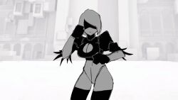 Rule 34 | 1girl, 2b (nier:automata), animated, animated gif, artist request, ass, back cutout, black blindfold, blindfold, boxing, clenched hands, closed mouth, clothing cutout, curvy, gloves, hairband, highleg, highleg leotard, holding, holding sword, holding weapon, huge ass, juliet sleeves, jumping, kicking, leotard, long sleeves, monochrome, motion lines, nier:automata, nier (series), puffy sleeves, punching, short hair, solo, sword, thighhighs, thong leotard, weapon, wide hips