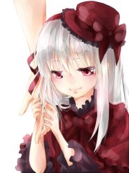 Rule 34 | 10s, 1girl, bad id, bad pixiv id, blcky, blush, hairband, holding hands, hat, hat ribbon, holding, hand grab, holding hat, k-project, kushina anna, looking at viewer, mini hat, mini top hat, pink eyes, ribbon, silver hair, smile, solo, solo focus, top hat