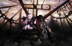 Rule 34 | 00s, bad id, bad pixiv id, chain, coffin, cross, dress, gothic lolita, hairband, klamp, lolita fashion, long hair, red eyes, rozen maiden, silver hair, solo, suigintou, wings