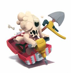 Rule 34 | 1boy, bone, case, jackhammer, justin chan, male focus, melting (nuclear throne), nuclear throne, official art, power tool, shovel, skull, solo, white background, worktool, wrench