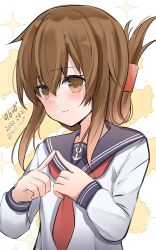 Rule 34 | 1girl, 9610 (kuroto), absurdres, anchor symbol, artist name, black sailor collar, brown hair, commentary request, dated, folded ponytail, highres, inazuma (kancolle), index fingers together, kantai collection, long hair, neckerchief, one-hour drawing challenge, red neckerchief, sailor collar, school uniform, serafuku, solo, upper body