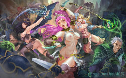 Rule 34 | armor, arms up, ass, bare shoulders, black hair, blonde hair, breasts, chrom (fire emblem), cleavage, collar, cordelia (fire emblem), curly hair, fire emblem, fire emblem awakening, jewelry, judash137, long hair, looking at viewer, maribelle, maribelle (fire emblem), multiple girls, navel, nintendo, nude, olivia (fire emblem), open mouth, outstretched arms, panties, pink hair, pubic hair, pussy, sumia (fire emblem), tharja (fire emblem), thighs, toned, uncensored, underwear, weapon