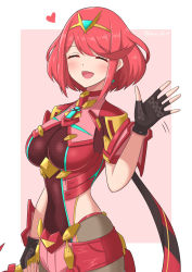 Rule 34 | 1girl, absurdres, black gloves, breasts, chest jewel, earrings, fingerless gloves, gem, gloves, headpiece, highres, jewelry, large breasts, pantyhose, pantyhose under shorts, pyra (xenoblade), red hair, red shorts, ryochan96154, short hair, short shorts, shorts, solo, swept bangs, thighhighs, tiara, xenoblade chronicles (series), xenoblade chronicles 2