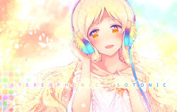 Rule 34 | 10s, 1girl, blonde hair, blush, hand on headphones, handa roco, headphones, idolmaster, idolmaster million live!, ima (lm ew), long hair, looking to the side, open mouth, smile, solo, yellow eyes