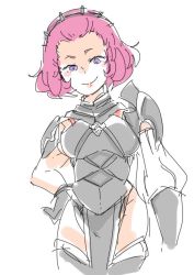 Rule 34 | 1girl, 8261siron, armor, breasts, closed mouth, fire emblem, fire emblem fates, hairband, hand on own hip, medium breasts, medium hair, nintendo, pink hair, purple eyes, smile, solo, sophie (fire emblem), thighs, upper body