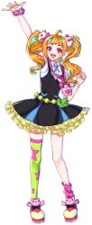 Rule 34 | 1girl, ahoge, aqua hair, arm up, bow, dress, full body, green thighhighs, hair bow, hair ornament, highres, kiznaiver, long hair, looking at viewer, multicolored hair, neon (kyjin), niiyama nico, open mouth, orange hair, pinafore dress, print thighhighs, purple eyes, red bow, scar, shirt, short sleeves, single thighhigh, sleeveless, sleeveless dress, smile, solo, streaked hair, stuffed toy, thighhighs, transparent background, twintails, two-tone hair, white footwear