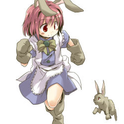 Rule 34 | 1girl, animal ears, damien (ukagaka), mimimi (ukagaka), rabbit, rabbit ears, red eyes, short hair, simple background, smile, solo, ukagaka, white background, yudepii