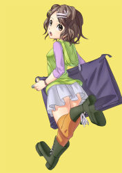 Rule 34 | 1girl, boots, brown eyes, brown hair, ichikyuu, ninomae ichijiku, original, pleated skirt, skirt, solo, thighhighs
