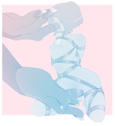 Rule 34 | 1girl, artist name, bad id, bad tumblr id, bdsm, blue diamond (steven universe), blue pearl (steven universe), blue skin, bondage, border, bound, bound wrists, breasts, clitoris, collarbone, colored skin, female focus, finger to mouth, fingering, full body, giant, giantess, hair over eyes, hair over face, heart, highres, kneeling, kokobuttz, monochrome, navel, nipples, nude, open mouth, pink background, pussy, pussy juice, saliva, short hair, signature, simple background, small breasts, solo focus, steven universe, text focus, tongue, tongue out, uncensored, white border