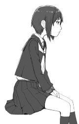 Rule 34 | 1girl, greyscale, monochrome, naotan, original, profile, school uniform, serafuku, short hair, sitting