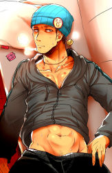 Rule 34 | 1boy, abs, bara, blush, condom, couch, ace attorney, apollo justice: ace attorney, looking at viewer, male focus, muscular, phoenix wright, pectorals, pillow, pov, solo, steam, sweat, tagme, undressing, yaoi