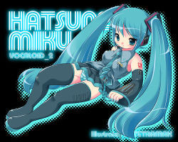 Rule 34 | 1girl, blue eyes, blue hair, breasts, cameltoe, covered erect nipples, hatsune miku, long hair, matching hair/eyes, medium breasts, nail polish, panties, pantyshot, solo, striped clothes, striped panties, tetramax, thighhighs, twintails, underwear, very long hair, vocaloid