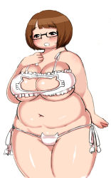 Rule 34 | 1girl, breasts, brown hair, cat lingerie, cleavage, cleavage cutout, clothing cutout, fat, glasses, huge breasts, kjmvideo, meme attire