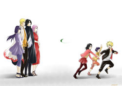 Rule 34 | 10s, 3boys, 4girls, arm grab, arm up, artist name, black eyes, black hair, black jacket, black pants, blonde hair, blue eyes, boruto: naruto next generations, breasts, china dress, chinese clothes, cloak, closed eyes, closed mouth, coat, dress, facial mark, family, father and daughter, father and son, flame print, from side, full body, glasses, happy, haruno sakura, holding another&#039;s wrist, hyuuga hinata, jacket, laughing, leaf, long hair, long sleeves, looking ahead, looking at another, looking back, looking to the side, mother and daughter, mother and son, multiple boys, multiple girls, naruto, naruto: the last, naruto (series), ninja, one eye closed, open mouth, pants, parent and child, pink hair, ponytail, running, sandals, shirt, shoes, short hair, simple background, skirt, sleeveless, smile, standing, toeless footwear, toes, uchiha sarada, uchiha sasuke, uzumaki boruto, uzumaki himawari, uzumaki naruto, white background, white shirt, whitesnow14, wind