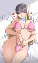 Rule 34 | angel, angel girl, angewomon, digimon, digimon (creature), head wings, long hair, mask, pabsmikan, panties, underwear, wings