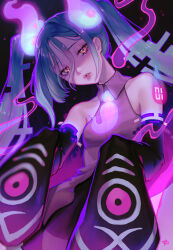Rule 34 | 1girl, aqua hair, bare shoulders, collared shirt, creatures (company), detached sleeves, game freak, ghost, ghost miku (project voltage), glitch, gradient hair, grey shirt, hair between eyes, hatsune miku, highres, looking at viewer, multicolored hair, necktie, nintendo, parted lips, pokemon, project voltage, shari cote, shirt, skirt, sleeves past fingers, sleeves past wrists, twintails, vocaloid, will-o&#039;-the-wisp (mythology), yellow eyes