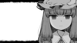 Rule 34 | 1girl, crescent, female focus, greyscale, hat, highres, long hair, looking at viewer, monochrome, patchouli knowledge, solo, touhou, ume (noraneko)