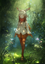 Rule 34 | 10s, 1girl, animal, bad id, bad pixiv id, bird, bird tail, black footwear, blunt bangs, buttons, collar, crested ibis, day, expressionless, fluffy collar, flying, forest, frilled sleeves, frills, full body, gloves, grass, head wings, highres, japanese crested ibis (kemono friends), jitome, kemono friends, leaf, light particles, long sleeves, looking away, mary janes, multicolored hair, nature, neck ribbon, outdoors, pantyhose, plant, pleated skirt, red gloves, red pantyhose, renatus.z, ribbon, scenery, shirt, shoes, short hair, short hair with long locks, sidelocks, skirt, solo, sunlight, tail, tree, two-tone hair, walking, white hair, wings, yellow eyes