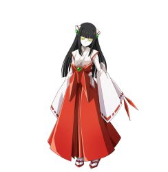 Rule 34 | 10s, 1girl, accel world, ardor maiden, black hair, duel avatar, full body, gloves, hakama, hakama skirt, hime cut, japanese clothes, kimono, lace, lace-trimmed gloves, lace trim, long hair, looking at viewer, miko, official art, red hakama, shinomiya utai, simple background, skirt, solo, standing, white background, white legwear