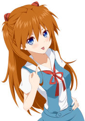 Rule 34 | 00s, 1girl, :p, blue eyes, bow, brown hair, hand on own hip, highres, hip focus, long hair, middle finger, nemu (nebusokugimi), neon genesis evangelion, rebuild of evangelion, solo, souryuu asuka langley, tongue, tongue out