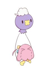 Rule 34 | &gt; &lt;, absurdres, animalization, bocchi the rock!, carrying, closed eyes, creatures (company), crossover, crying, cube hair ornament, drifloon, flying, full body, game freak, gen 4 pokemon, gotoh hitori, gotoh hitori (octopus), hair ornament, highres, nintendo, no humans, octopus, one side up, pokemon, pokemon (creature), ra ru ni, simple background, tears, white background