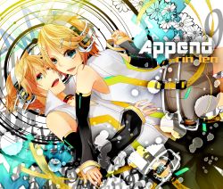 Rule 34 | 1boy, 1girl, arm warmers, bad id, bad pixiv id, blonde hair, blue eyes, brother and sister, detached sleeves, flower, hair ornament, hair ribbon, hairclip, holding hands, headphones, highres, kagamine len, kagamine len (append), kagamine rin, kagamine rin (append), mashiko, open mouth, popped collar, ribbon, short hair, siblings, smile, twins, vocaloid, vocaloid append