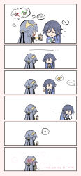 Rule 34 | ..., 6koma, absurdres, bubble tea, chinese clothes, closed mouth, comic, commentary, cup, drinking, dual persona, english commentary, english text, fu hua, fu hua (azure empyrea), fu hua (herrscher of sentience), fu hua (taixuan impression), furrowed brow, grey hair, highres, holding, holding cup, honkai (series), honkai impact 3rd, indirect kiss, no eyes, open mouth, speech bubble, thumbs up, waving, zva 41