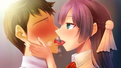 Rule 34 | 1boy, 1girl, blue eyes, blush, french kiss, hand on another&#039;s face, hetero, kiss, long hair, msize, saliva, tongue, tongue out