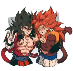 Rule 34 | absurdres, anger vein, biceps, black hair, black wristband, blue sash, body fur, dragon ball, dragon ball gt, dragon ball heroes, earrings, gogeta, highres, jewelry, looking at viewer, male focus, metamoran vest, monkey boy, monkey tail, muscular, muscular male, no nipples, pants, pectorals, potara earrings, red fur, relio db318, sash, simple background, smile, spiked hair, super saiyan, super saiyan 1, super saiyan 4, tail, vegetto, vegetto (xeno), veins, veiny hands, white pants