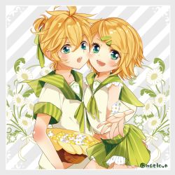 Rule 34 | 1boy, 1girl, alternate costume, blonde hair, brother and sister, green eyes, kagamine len, kagamine rin, maclo, short hair, siblings, twins, vocaloid