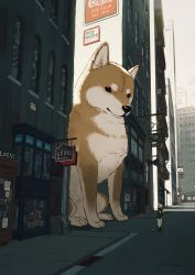 Rule 34 | 1girl, 2018, angel, animal, animal focus, ao fujimori, building, city, dated, day, dog, halo, long skirt, looking at another, mini wings, original, oversized animal, shiba inu, signature, size difference, skirt, skyscraper, wings