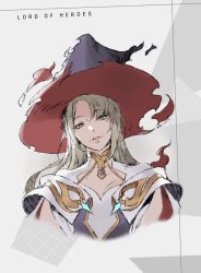 Rule 34 | 1girl, blonde hair, brown eyes, cesaire alteon, clover games, hat, highres, long hair, looking at viewer, lord of heroes, official art, pale skin, sketch, solo, witch, witch hat