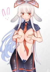 Rule 34 | 1girl, covering breasts, covering privates, fujiwara no mokou, meme attire, mueo, reverse bunnysuit, reverse outfit, tagme, touhou
