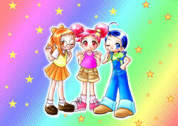 Rule 34 | 3girls, blue eyes, blue hair, brown eyes, brown hair, fujiwara hazuki, glasses, harukaze doremi, multiple girls, ojamajo doremi, purple hair, red hair, senoo aiko