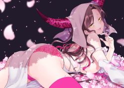 Rule 34 | 10s, 1girl, ass, backless outfit, bare shoulders, bed sheet, black hair, blush, breasts, commentary request, detached sleeves, dress, facial mark, fate/extra, fate/extra ccc, fate (series), forehead mark, from behind, glowing, glowing eyes, large breasts, lingerie, lips, long hair, looking at viewer, lying, on stomach, otinksan, pelvic curtain, petals, rose petals, sessyoin kiara, smug, solo, thighs, underwear, veil, very long hair, white dress, yellow eyes