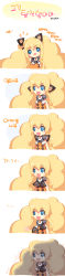 Rule 34 | 1girl, :3, :d, animal ears, artist name, big hair, blonde hair, blue eyes, blush, blush stickers, bow, breast padding, cat ears, chibi, comic, detached ears, failure, fake animal ears, flat chest, gloom (expression), highres, kkuem, korean text, long image, open mouth, recurring image, seeu, shirt, sleeveless, sleeveless shirt, smile, star-shaped pupils, star (symbol), symbol-shaped pupils, tall image, tears, translation request, trembling, vocaloid