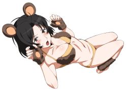 Rule 34 | 10s, 1girl, animal costume, animal ears, black hair, breasts, full body, kumagai yuuko, looking at viewer, navel, open mouth, shiny skin, simple background, solo, white background, world trigger